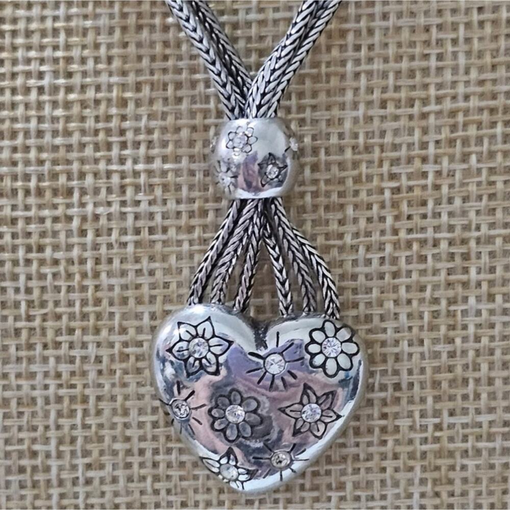 Brighton Crystal Jeweled Floral Heart Pendant Multi Strand Necklace